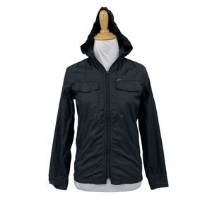 RVCA Jacket Womens S Small Black Bay Breaker Full Zip Hidden Hood Lightweight